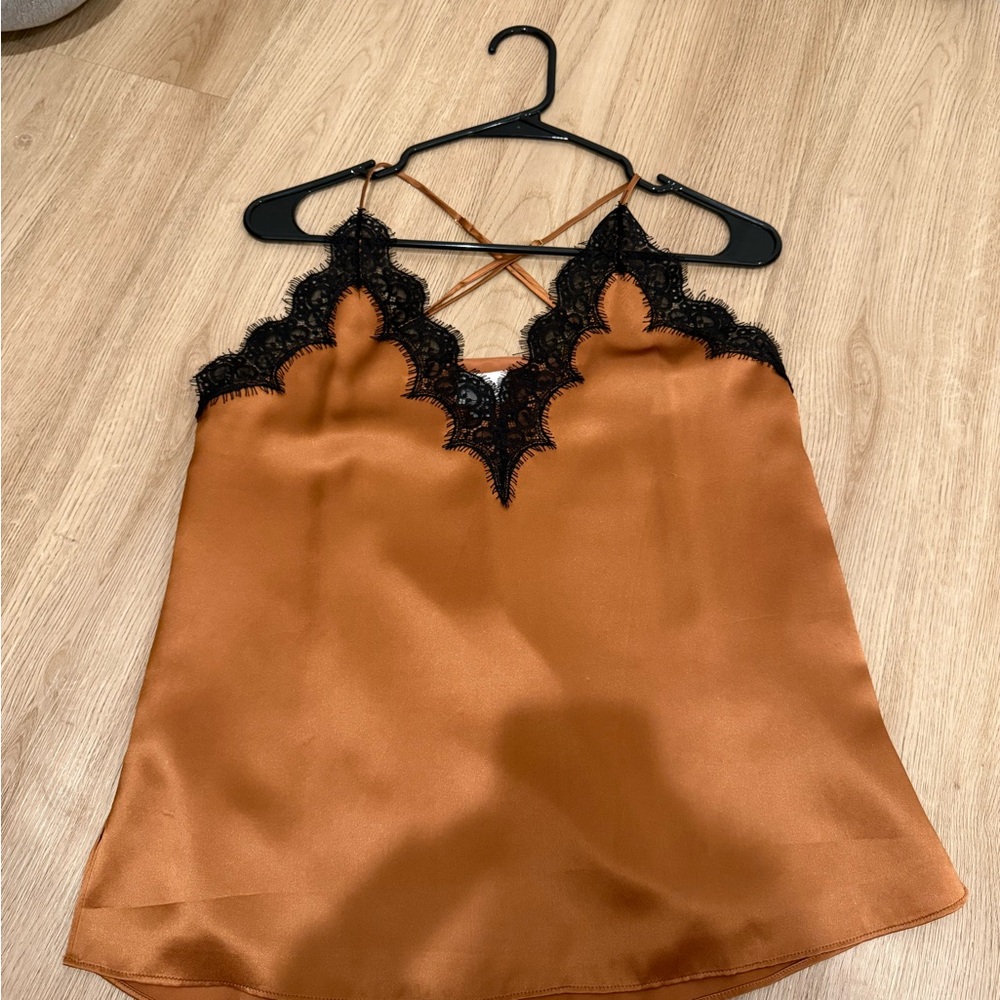 Silk Camisole with Black Lace Trim
